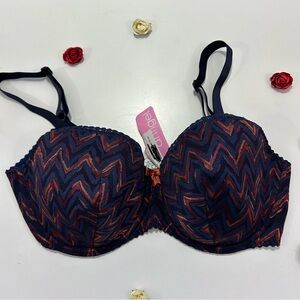 CCO Lise Charmel Antigel Blue Fuego Balconette Lace Underwire Bra 38E NWT